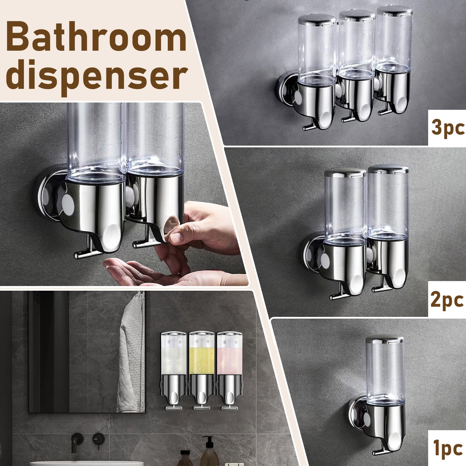 Bathroom Storage Shampoo And Conditioner Dispenser Shower Dispenser Drillless Shower Soap Dispenser Bathroom Wall Mounted Shampoo Conditioner Body Wash Dispenser