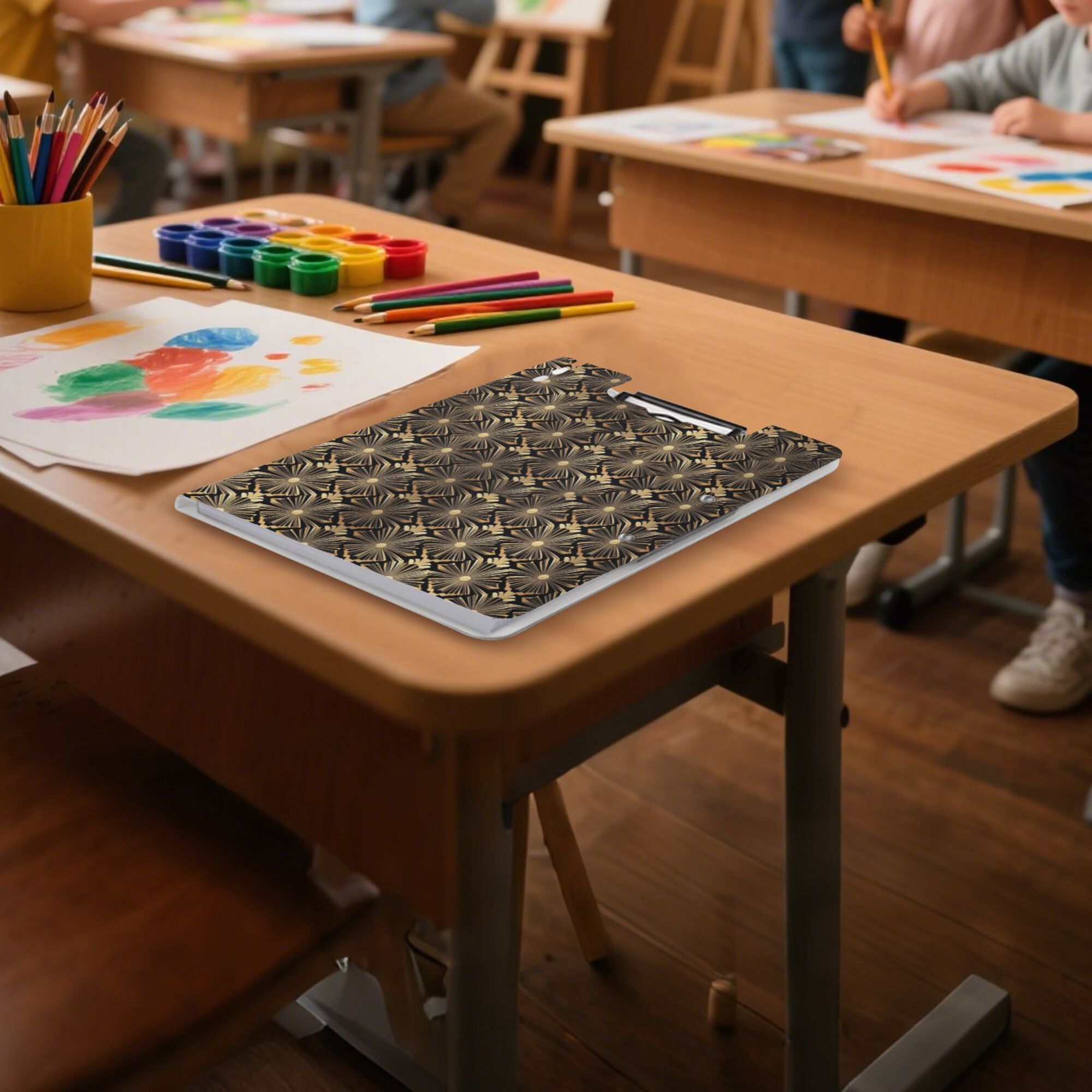 FORMRS A4 Clipboard Folder with Pen Holder Horizontal Foldable School Office Binder, Black Floral Pattern