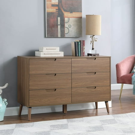 Mainstays Modern 6 Drawer Dresser  Bedroom  Brown Walnut