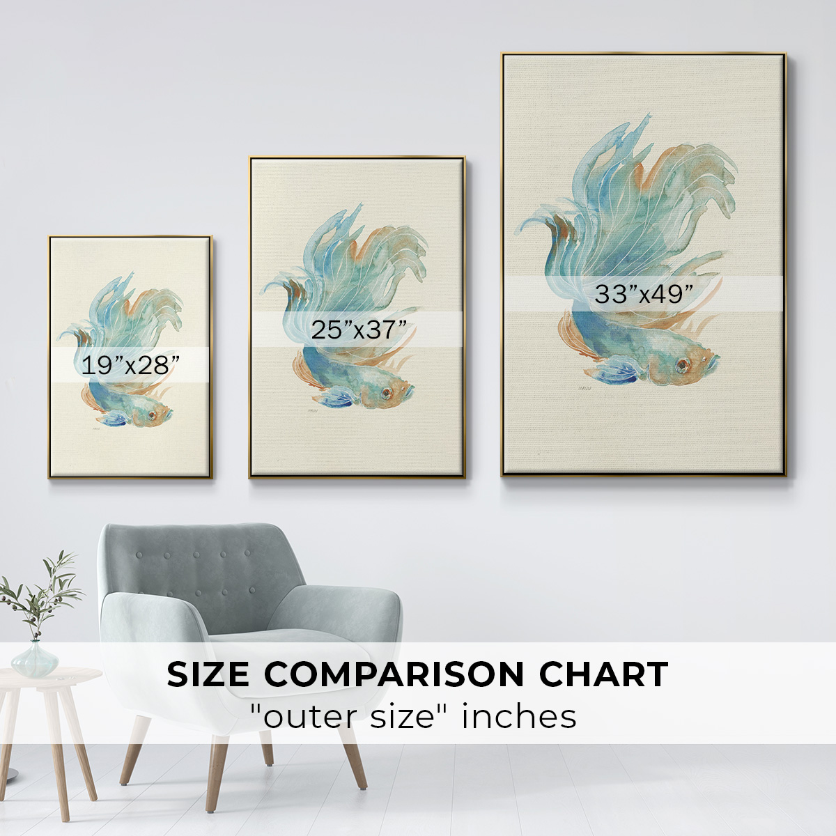 Betta I Framed Premium Gallery Wrapped Canvas - Ready to Hang - 27 x 41 - Gold Floating Frame