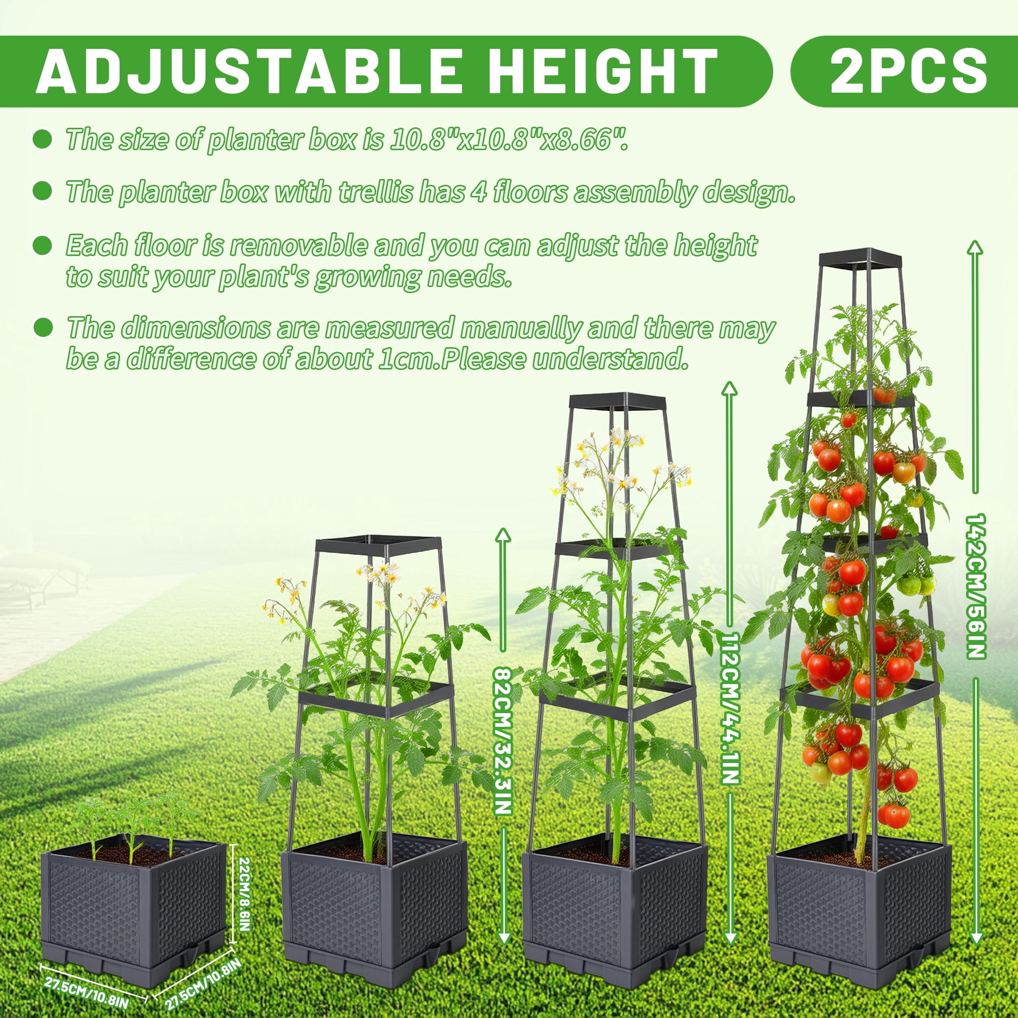 2 Pack Tomato Cages for Garden, Garden Bed, Tomato Cage, Planter Box with Trellis, MOJINO 57" Self-Watering Tomato Planter for Climbing Plants Vegetables Flowers Outdoor Indoor