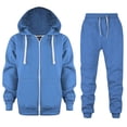 thumbnail image 2 of Dakiuu Girls Boys Sweat Suit Set 2 Pieces Warm Fleece Lined Zip up Hoodie Sweatshirt and Cargo Jogger Sweatpants Spring Fall Winter Athletic Tracsuit Sweatsuit Clothing Blue 9-10 Years (140), 2 of 6