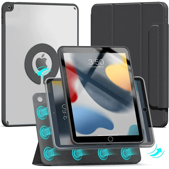 Magnetic Case for iPad 9th Generation 2021/ iPad 8th Gen 2020 / iPad 7th Gen 2019 Case, Rotating Detachable Case, Auto Sleep/Wake, Transparent Hard Back Cover for ipad 10.2 Inch