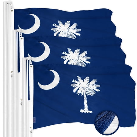 G128 3 Pack: South Carolina SC State Flag | 2x3 Ft | ToughWeave Series Embroidered 300D Polyester | Embroidered Design, Indoor/Outdoor, Brass Grommets