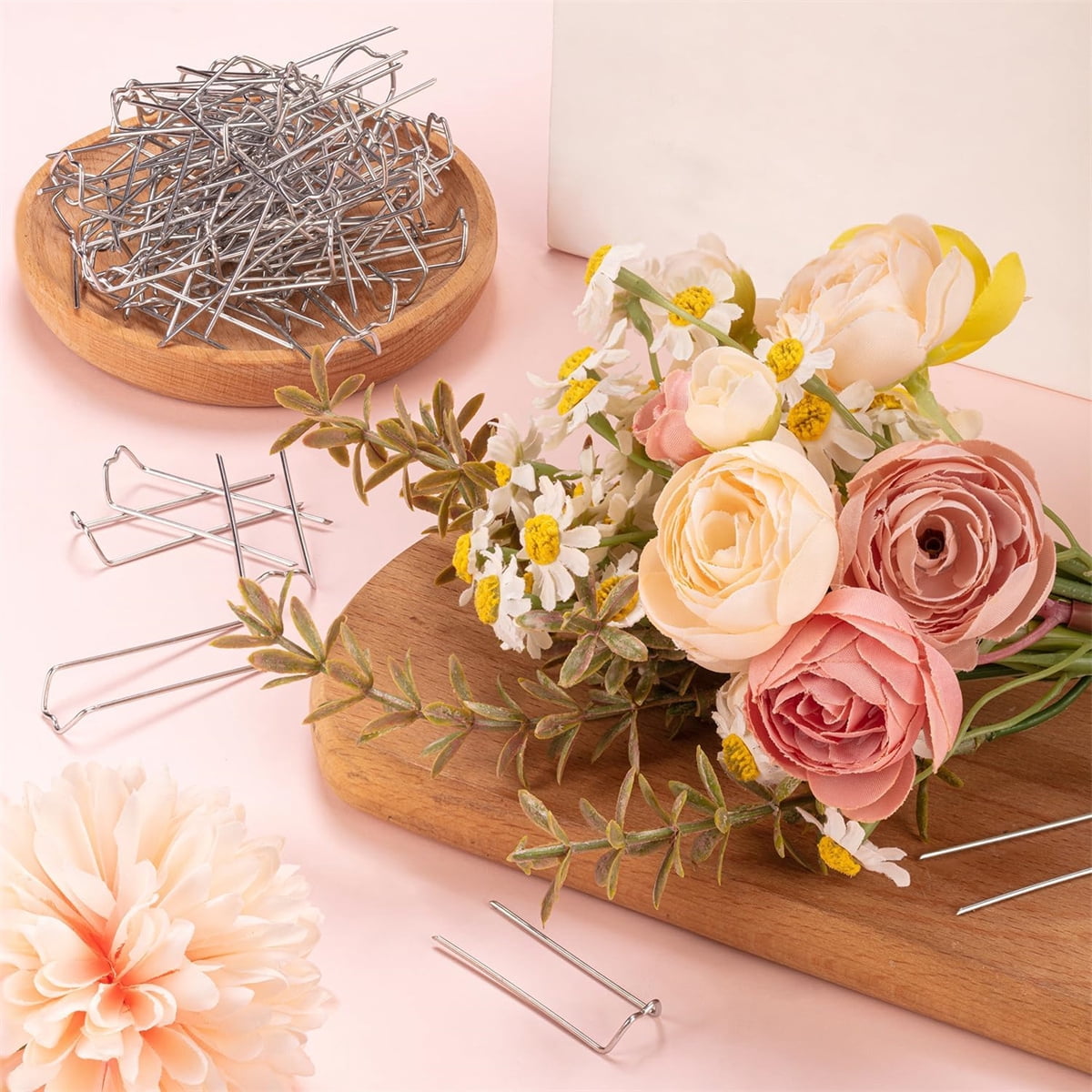 400 Pcs U Shaped Floral Pins for Garden - 1.7" Greening Needles for Foam Patio Wreaths Bouquet Plants Arrangements - Fern Moss Metal Pins for Craft Home Decorations by GIXUSIL
