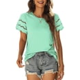 thumbnail image 3 of Camisa De Manga Corta Para Mujer ANGGREK Camiseta Informal Con Encaje Y Cuello Redondo Verde M, 3 of 6