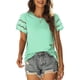 thumbnail image 1 of Camiseta informal de manga corta con cuello redondo y encaje para mujer, Tops de verano de Color puro para ir de compras y citas, 1 of 6