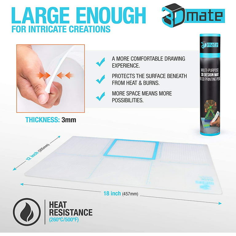 3Dmate Base - Transparent 3D Pen Mat 18 x 12 Inches with Fuse and Join Area  - Flexible Two-Sided Heat-Resistant Silicone - 3D Pen Accessories  Compatible with Stencils - STEM Activity for
