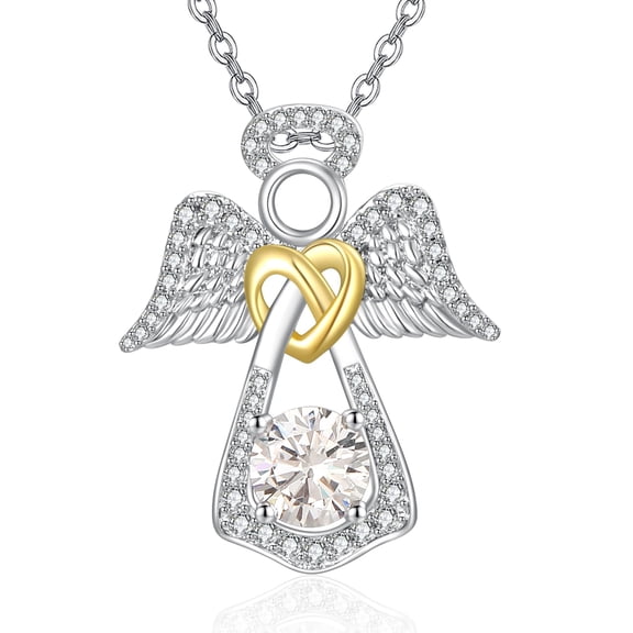 Angel Wings Necklace Guardian Angel Pendant April Birthstone Jewelry