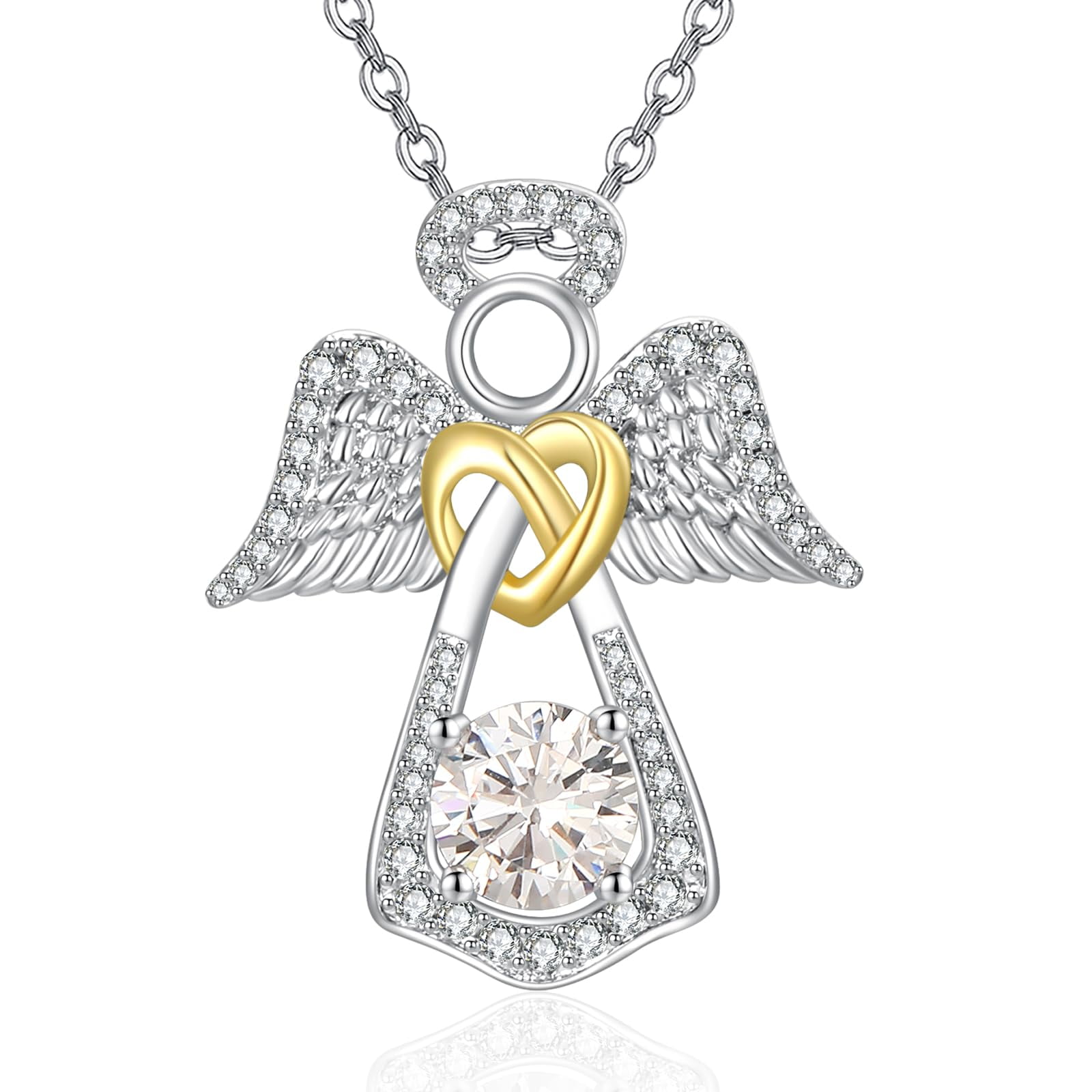 Angel Wings Necklace Guardian Angel Pendant April Birthstone Jewelry