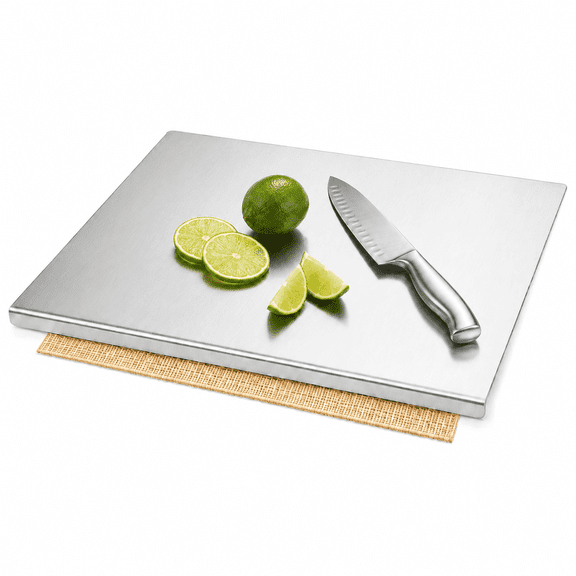 YeneSen Stainless Steel Cutting Board with Lip, 19.7" x 15.7" Metal Chopping Board with Non-Slip Mat