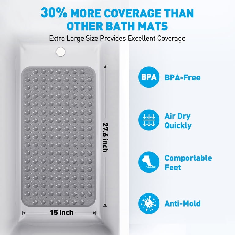 GPED Bathtub Mat, Gray, 27.6" x 15" with Drain Holes photo 2