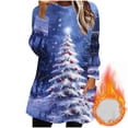 thumbnail image 5 of lcziwo Women's Flannel Fleece Pullover Tops for Women Casual Crew Neck Mid Length Christmas Sweatshirt with Pocket Loungewear, Purple, XL, 5 of 7