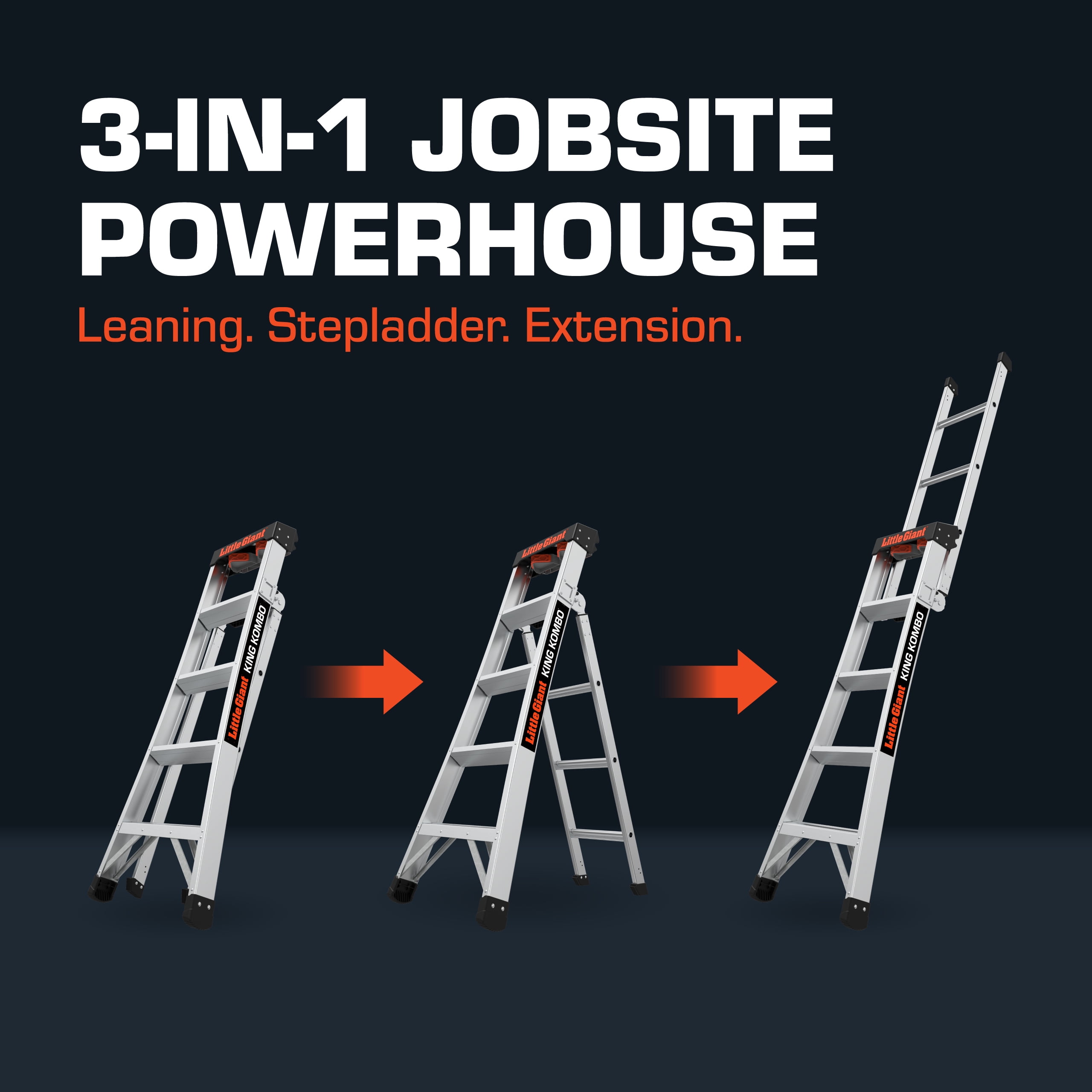 Little Giant King Kombo 5'-8' Aluminum 3-in-1 Combo Ladder, Type 1A - 300 lbs. Rated, 11 ft. 4 in. Reach