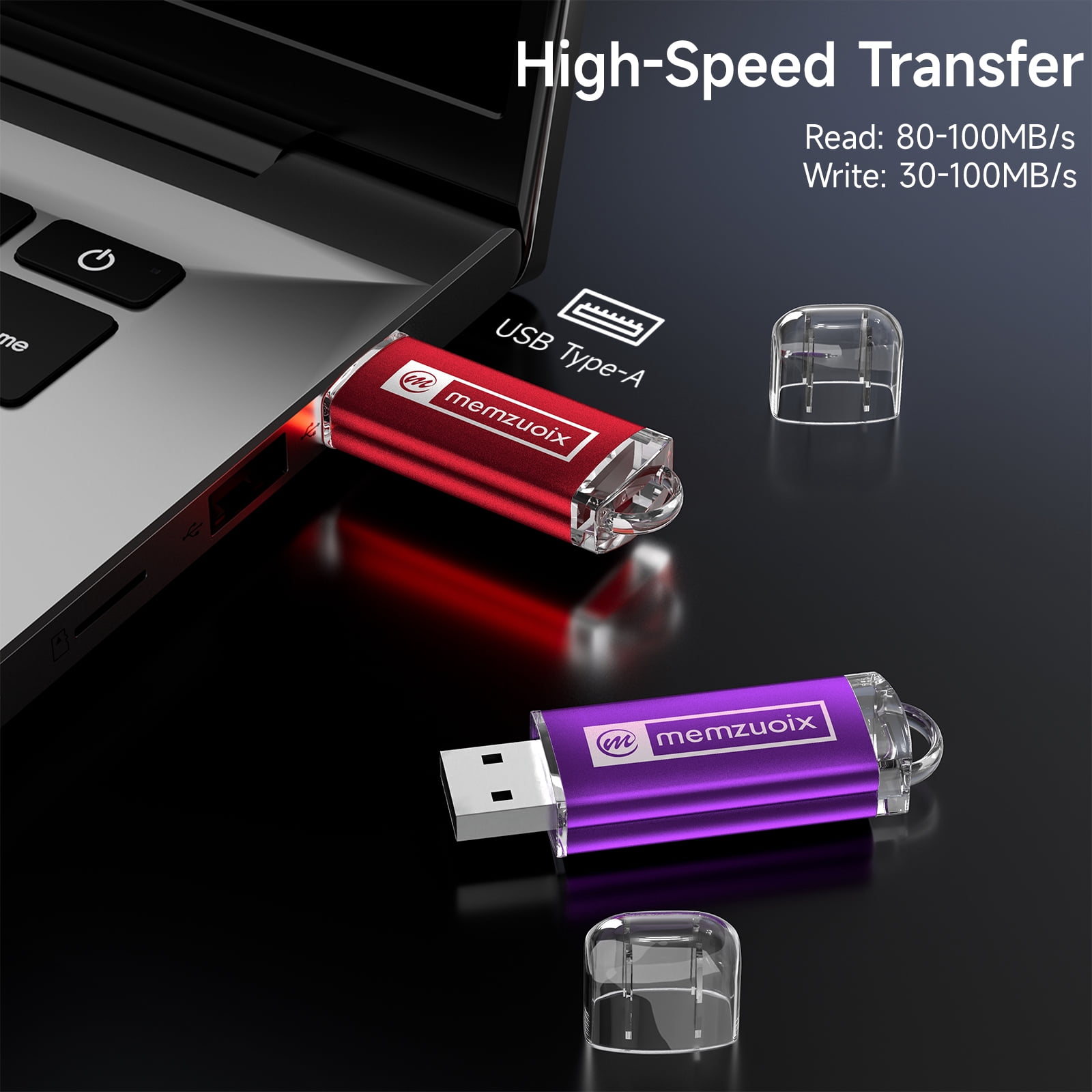 memzuoix 2 Pack 64GB Mini Flash Drives USB 3.0 Gaming Thumb Jump Drive Bulk Memory Stick for Laptop PC Data Storage Backup，Red&Purple
