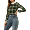 thumbnail image 4 of MODA NOVA Junior's Plaid Peter Pan Collar Long Sleeve Shirt Blouse Green Brown XXL, 4 of 5