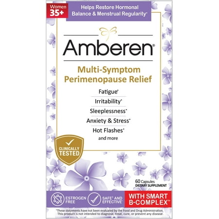 Amberen Multi-Symptom Perimenopause Relief Supplements for Women, Hot Flash & Night Sweats Relief - 60ct