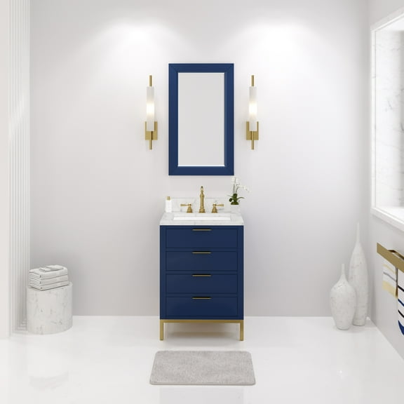 Water Creation Bristol 24" Wood Single Bathroom Vanity in Monarch Blue and White