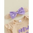 thumbnail image 6 of Cjfdfy Newborn Baby Girl Fall Winter Outfits New To The Crew Letter Embroidery Ruffle Long Sleeve Ribbed Romper Bow Pants Headband Infant Cute Bow Fall Winter Outfits, 6 of 9