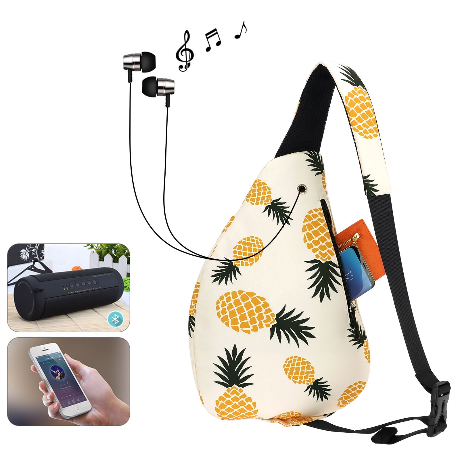 HAWEE Sling Bag for Women Crossbody Daypack Waterproof Fabric Shoulder Bags, Pineapple