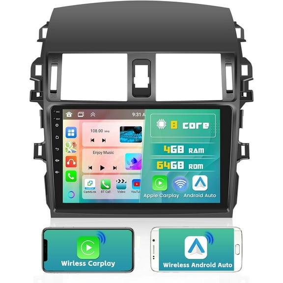 THONZER 4G 64G Android 13 Car Stereo for 2009-2013 Toyota Corolla Radio, 9 Inch IPS Touch Screen Radio with Wireless Carplay Android Auto, Bluetooth GPS WiFi 32EQ DSP FM RDS SWC Mic, AHD Backup Cam