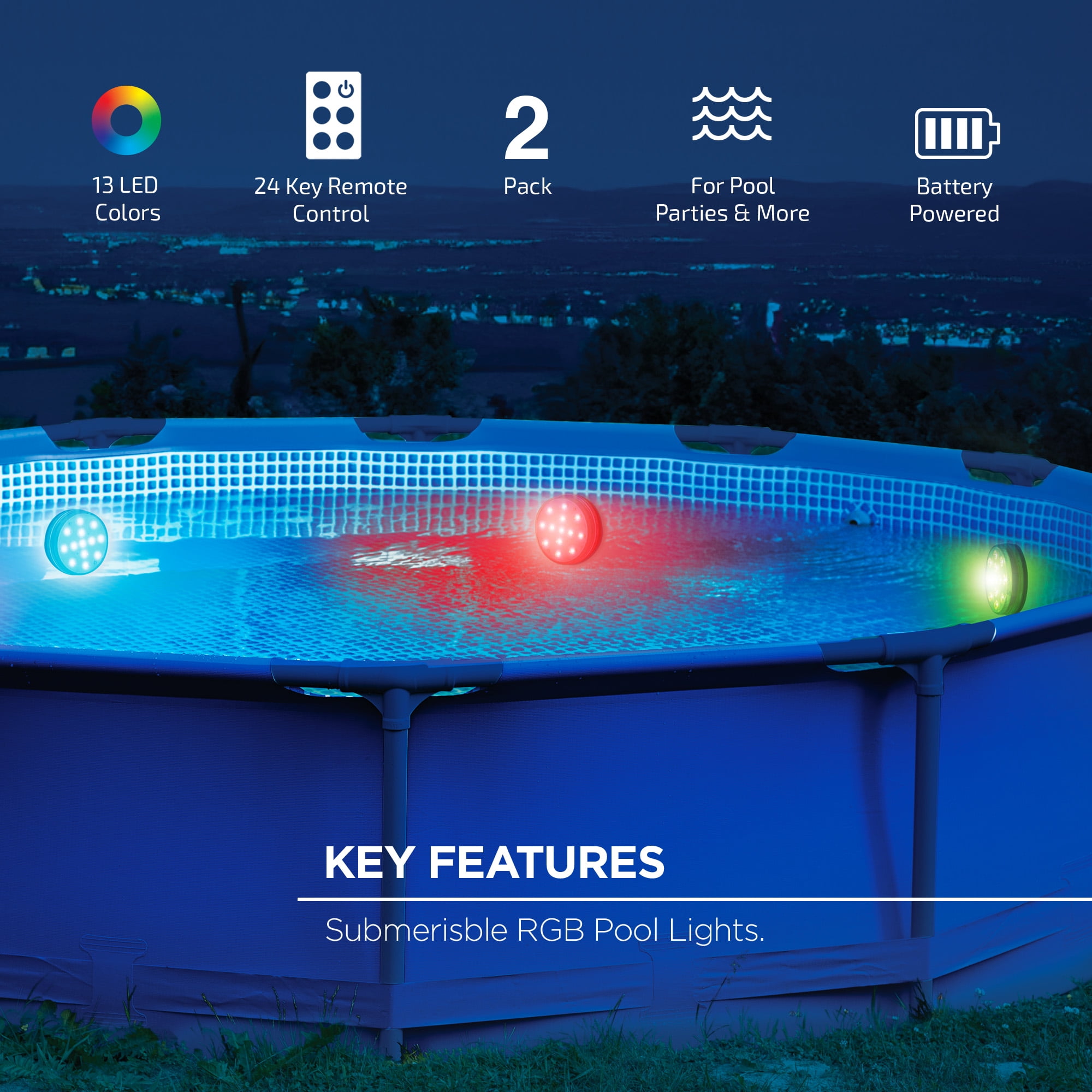 Merkury Innovations H2GLO 2-Pack Submersible LED Puck Lights with