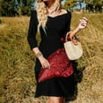thumbnail image 3 of Red Lily Dew Drops Dark Background Women's Fall Dresses Casual Loose Flowy Swing Shift Dress, 3 of 9