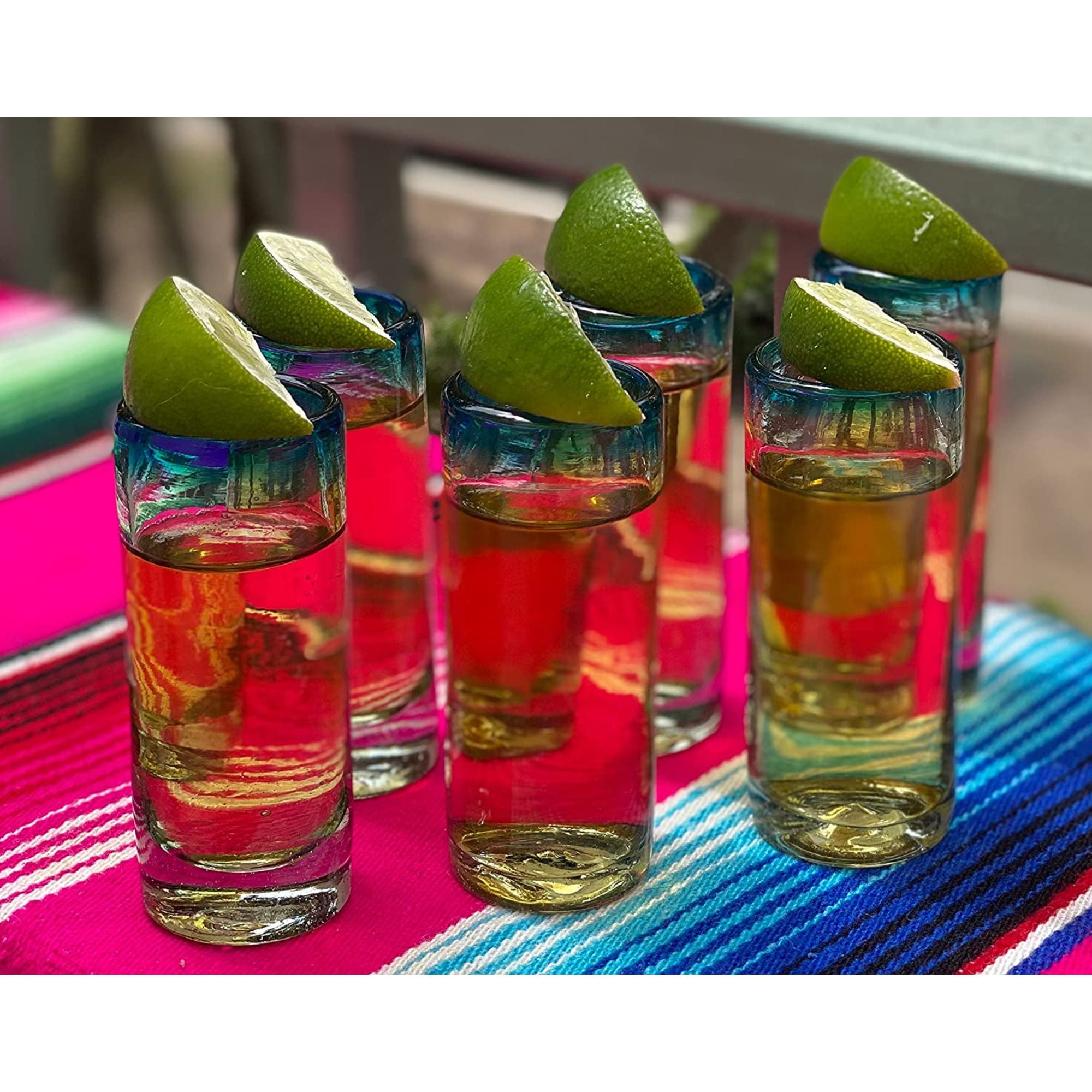 Mexican Hand Blown Glass  Blue Shots Tequila 6 Pack Original Artisan 