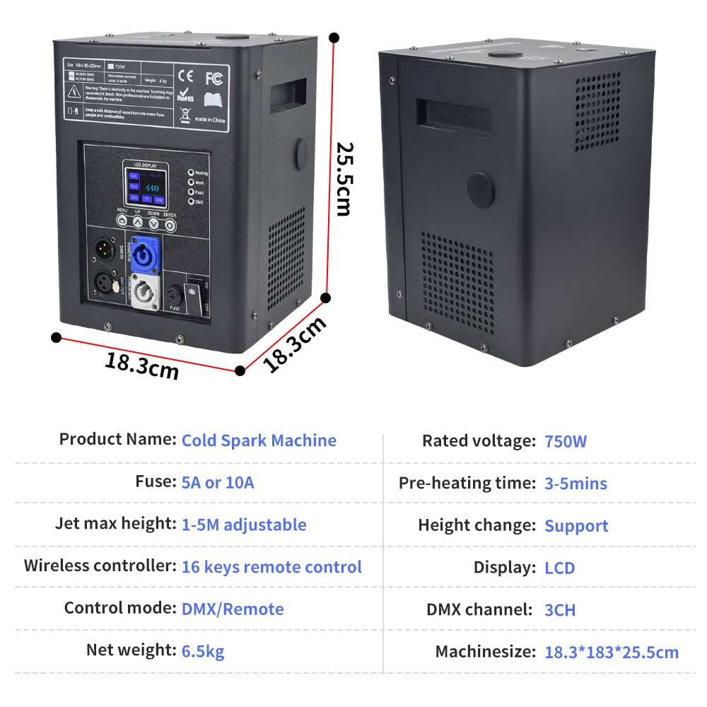 2Pack Cold Spark Machine DMX Firework Machine LCD Screen for Wedding Stage Party DJ Disco, Black with Road Case