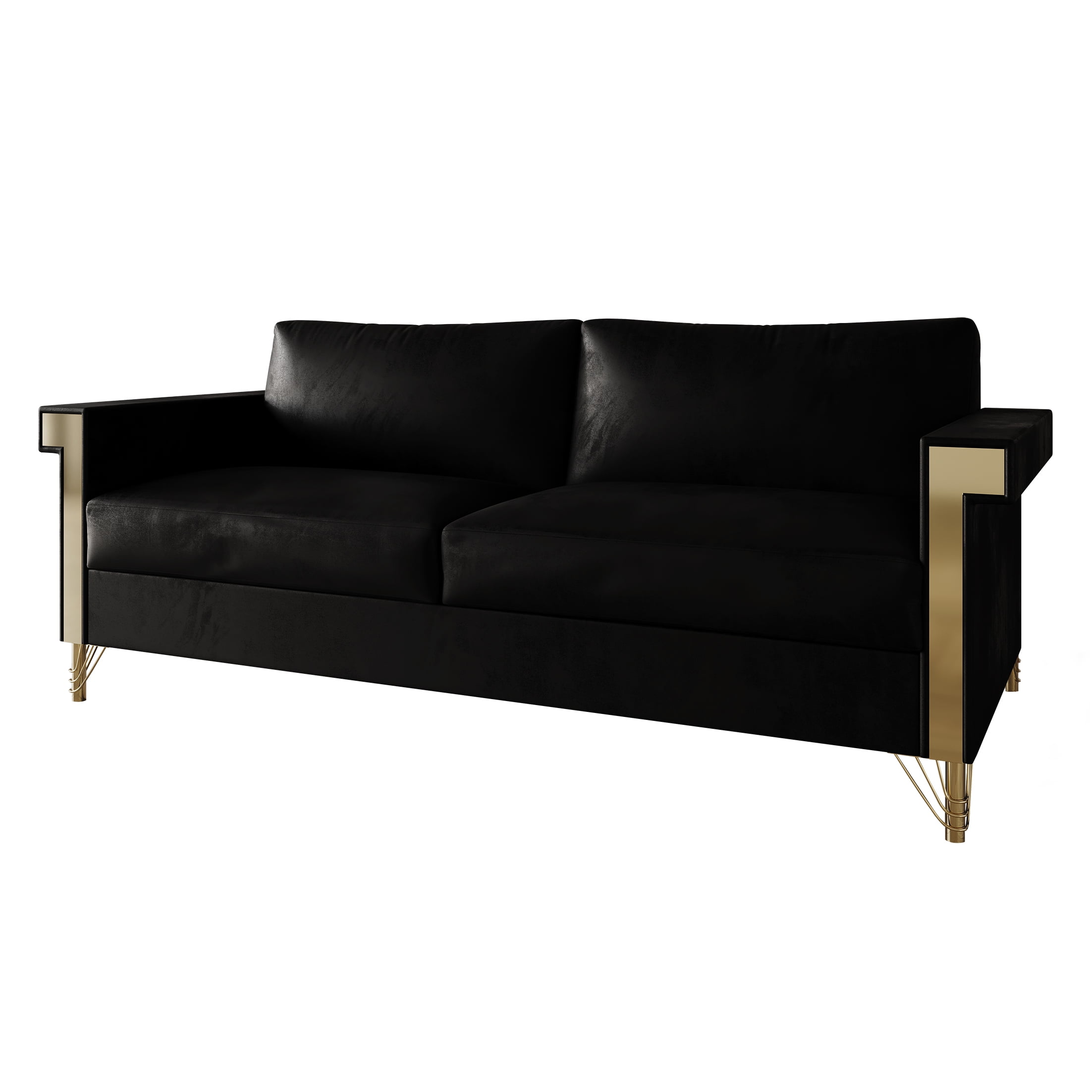 Castle Place Comtemporary Glam Velvet Upholstered Sofa, Black