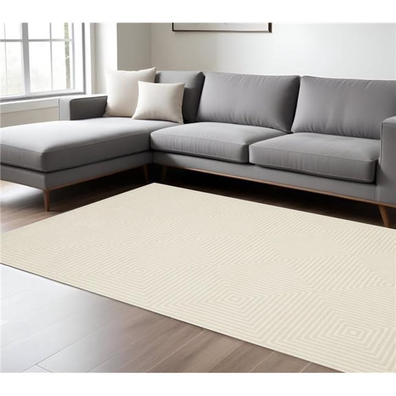 HomeRoots 576133 8 x 11 ft. Geometric Rectangle Area Rug, Ivory & Beige