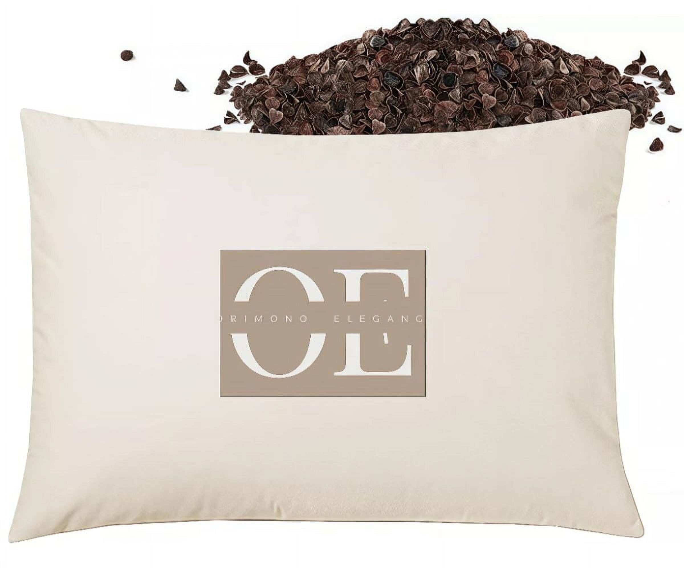 Orimono Elegance Buckwheat Pillow – 100% Organic Undyed Cotton Cover, Adjustable Firmness with Extra Filling – Neck & Back Support for Better Sleep