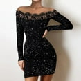 thumbnail image 2 of Moda mujer fuga hombro manga larga encaje costura delgado fiesta Club vestidos Pompotops  hdfakjf2167, 2 of 9
