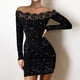 thumbnail image 2 of Moda mujer fuga hombro manga larga encaje costura delgado fiesta Club vestidos Pompotops  hdfakjf2169, 2 of 9