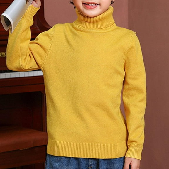 lmcalzta Kids Girls Sweater Turtleneck Long Sleeve Knitted Tops Fall Winter Warm Solid Color Slim Fitted Child Pullover(3-14 Years)