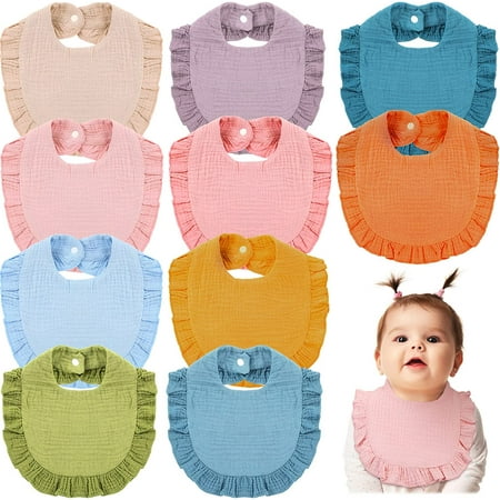 10 Pack Muslin Baby Bibs Cotton Drool Bandana Bibs Solid Colors Lap Shoulder Newborn Bibs Adjustable Baby Bibs Set for Toddler Infant Unisex Boys Girls Teething Drooling