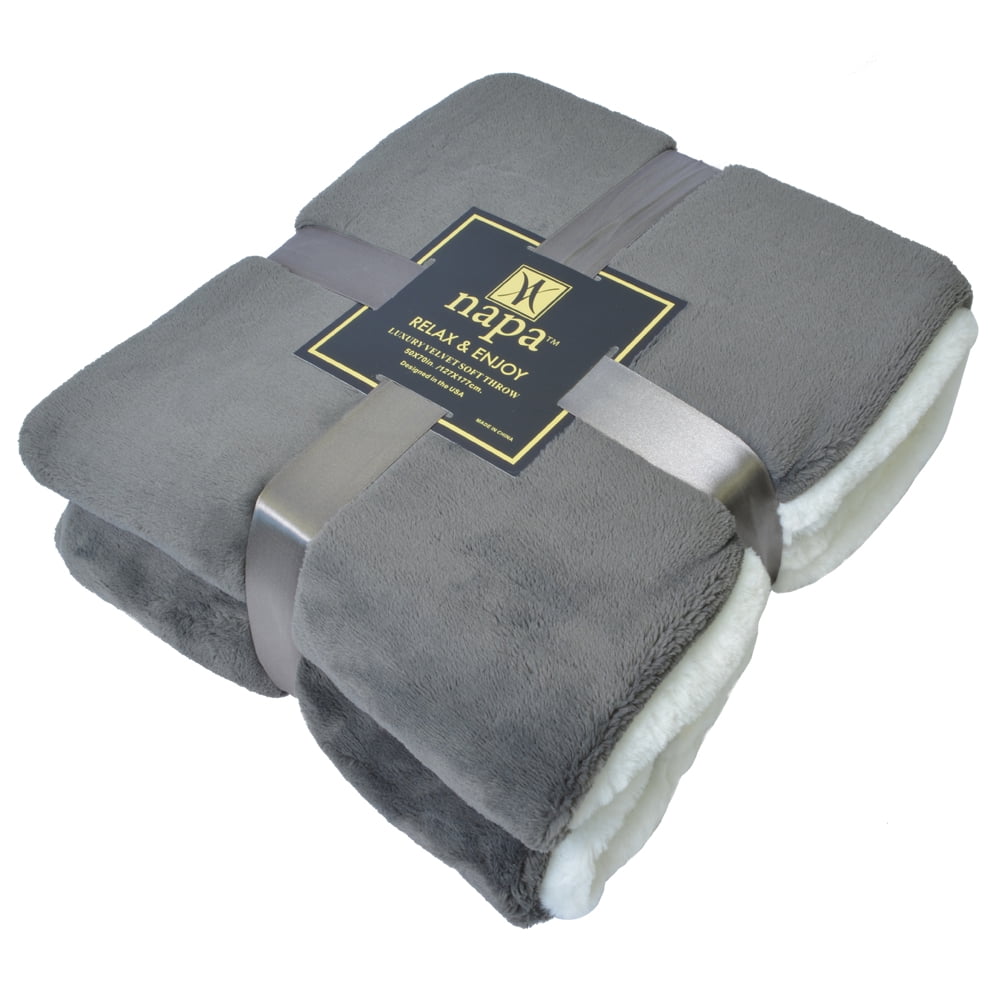 Napa Super Soft Velvet Plush Throw Blanket 50”x 70”, Reversible Fuzzy