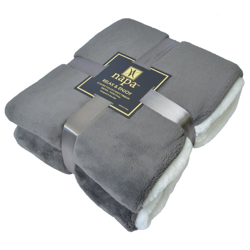 Napa Super Soft Velvet Plush Throw Blanket 50”x 70”, Reversible Fuzzy Solid Blanket, All Season