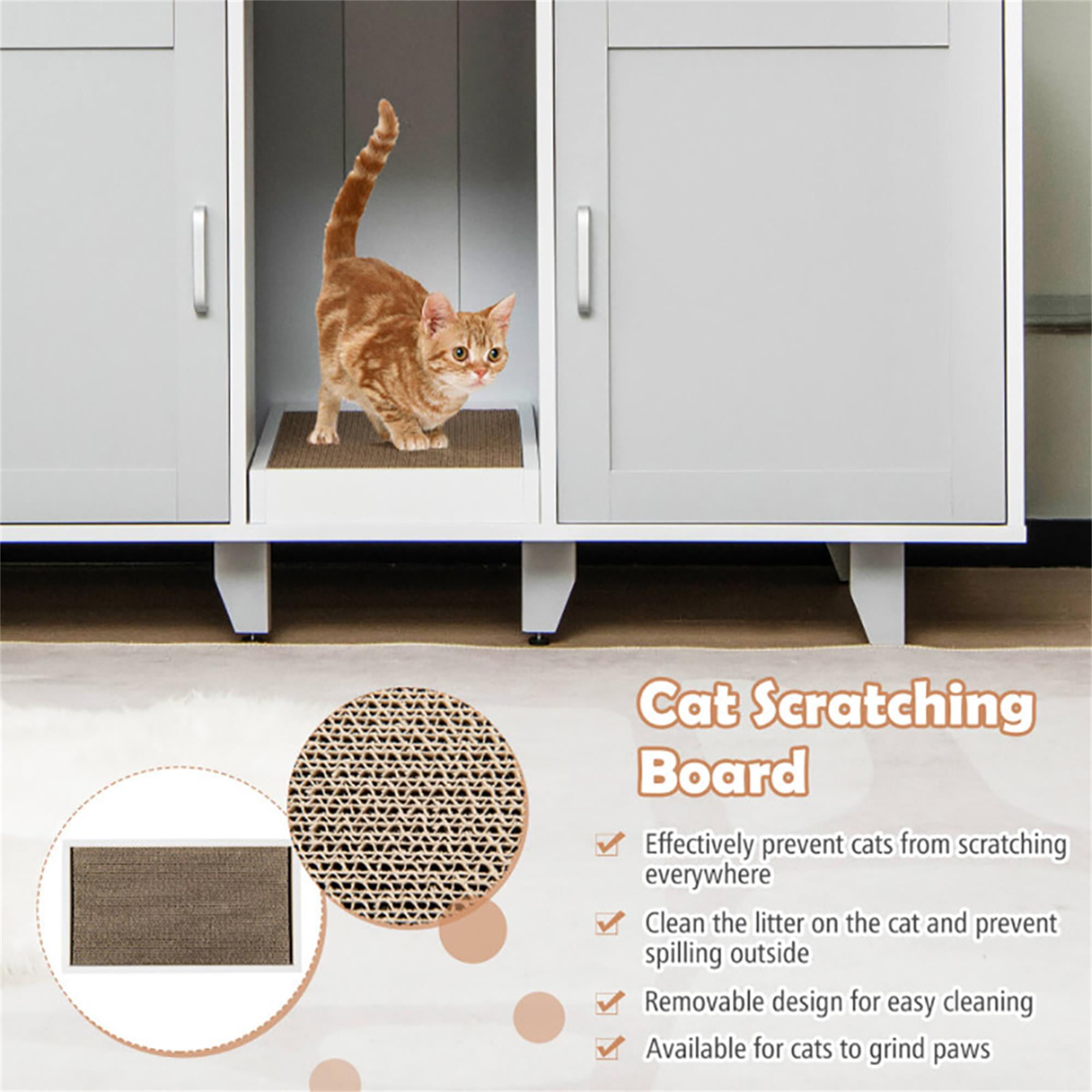 resenkos 47" 2-Door Cat Litter Box Enclosure with Winding Entry and Scratching Board, Hidden Cat House Washroom Furniture, Gray