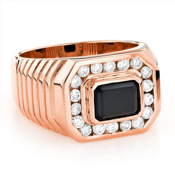 Luxurman 14K Mens Natural Black Onyx 0.7 Ctw Diamond Ring (Rose Gold Size 10)