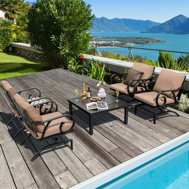 Costway Ensemble de 5 Chaises Berçantes de Patio Table à Foyer 4-en-1 Robuste pour Conversation Extérieure