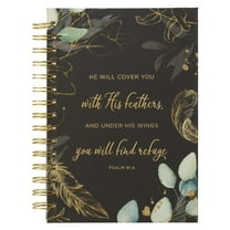 Christian Art Gifts Journal w/Scripture He Will Cover You With His Feathers Psalm 91:4 Bible Verse Teal and Gold 192 Ruled Pages, Large Hardcover Notebook, Wire Bound