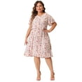 thumbnail image 3 of DARING DIVA Plus Size V Neck Flare Sleeve Peplum Midi Ruffle Dress 4X Light Pink, 3 of 6
