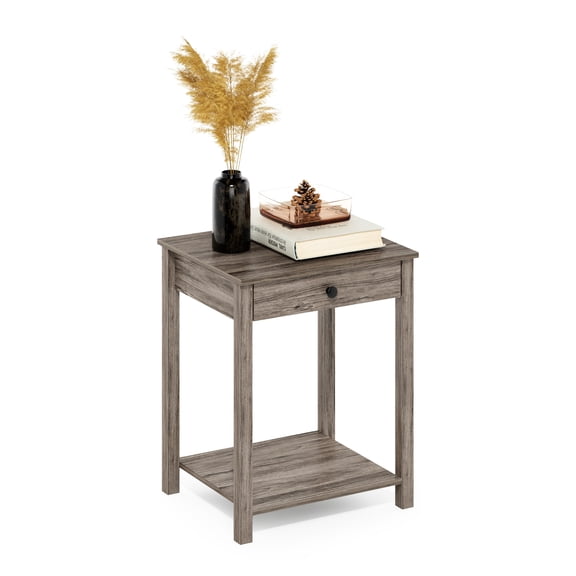 Furinno Classic Side Table, 2-Tier Modern End Table with Small Drawer and Open Shelf, Night Stand, Bedside Table, for Living Room, Bedroom, Rustic Oak
