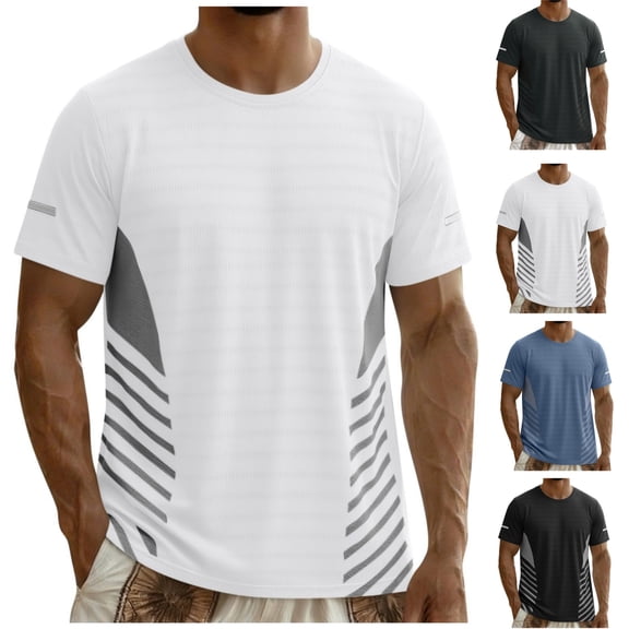 HAJWOH Men's Short Sleeve Quick Dry Workout T Shirt Casual Athletic Gym Running Tee with Reflective Strips