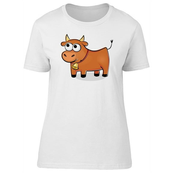 Cute Bull, Red  Cow Cartoon T-Shirt Women -Image by Shutterstock, Female Large