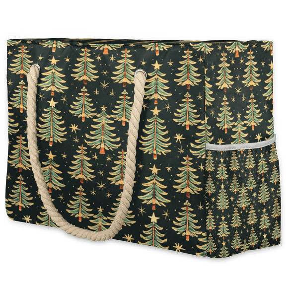 Herdesigns Winter Forest Tote Beach Bag for Women Ladies Large Zipper Beach Bags Christmas Tree Waterproof Sandproof Sports Gym Swim Pool Travel Bag
