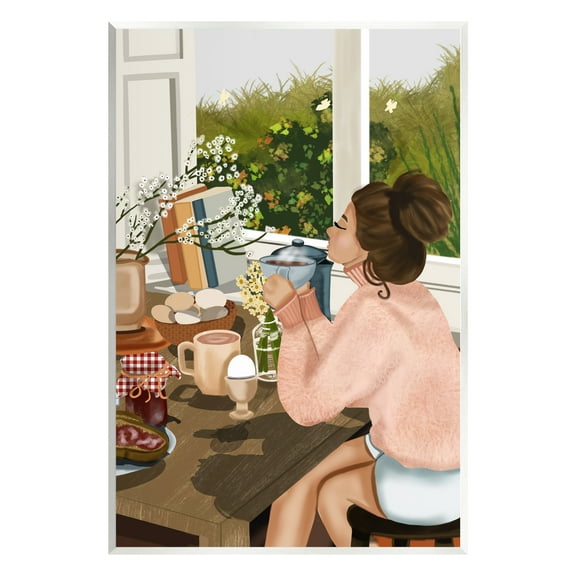 Stupell Industries Girl with Cozy Breakfast Food & Beverage Painting Unframed Art Print Wall Art, 10 x 15