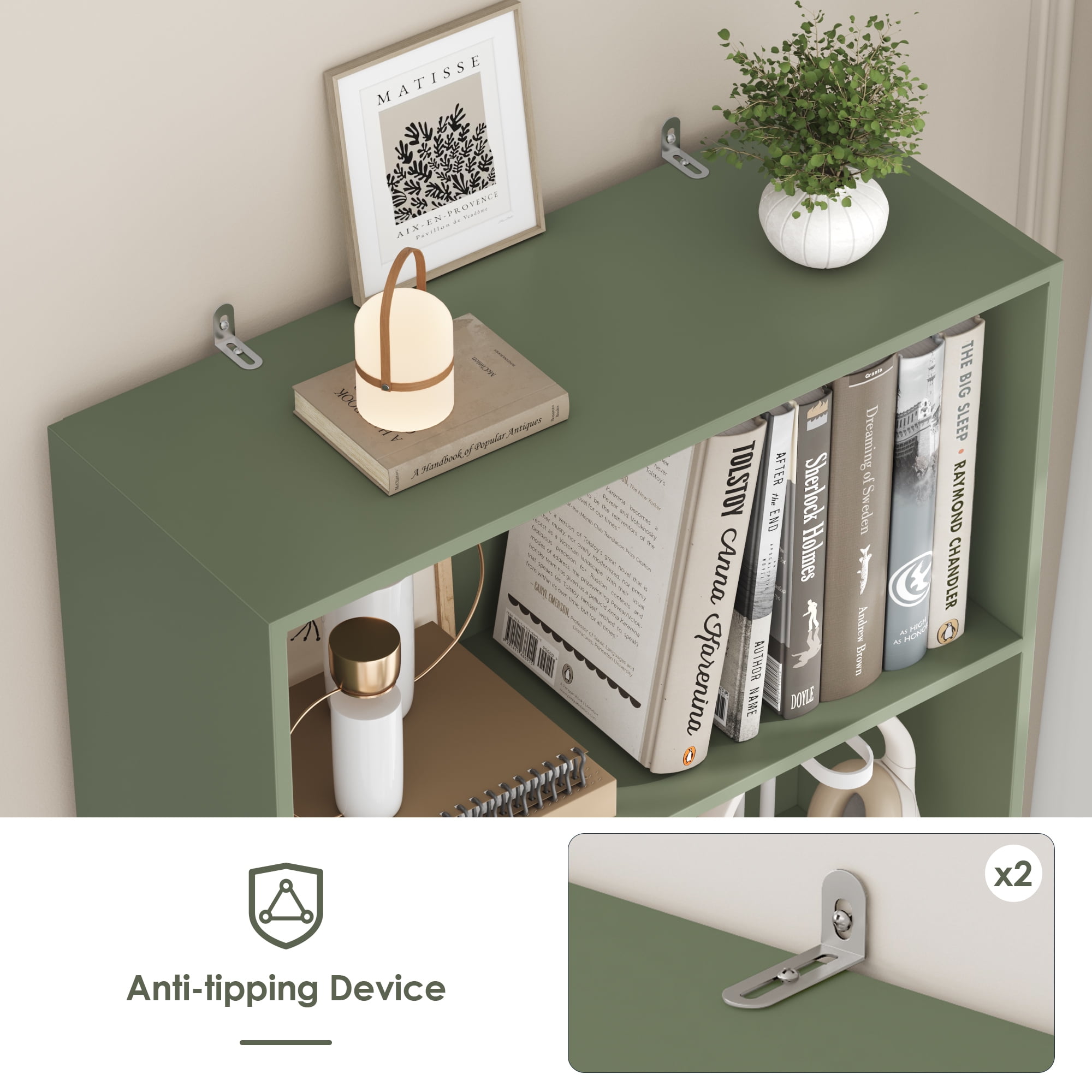 Homfa 6 Tier Tall Bookshelf and Bookcase, Wooden Bookcase Display Shelf for Living Room Home Office Library Storage, Green
