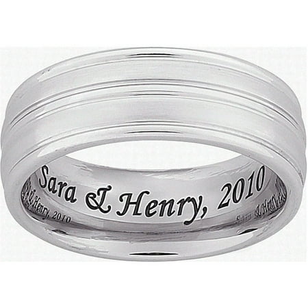 Personalized Men's Laser-Engraved Ridged Wedding Band in White Tungsten